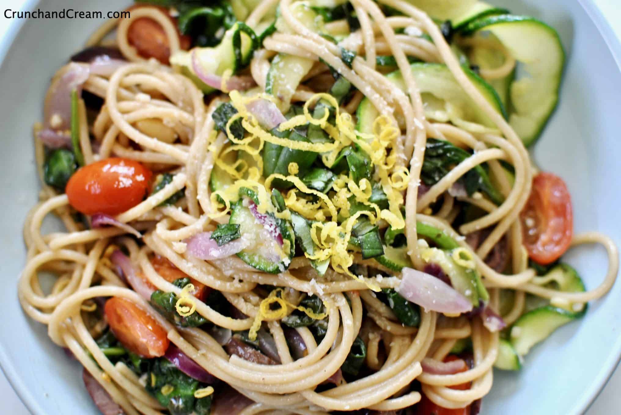 A delicious light Spring/Summer lunch with plenty of veggies, olive oil and parmesan. It's quick, easy and delicious.