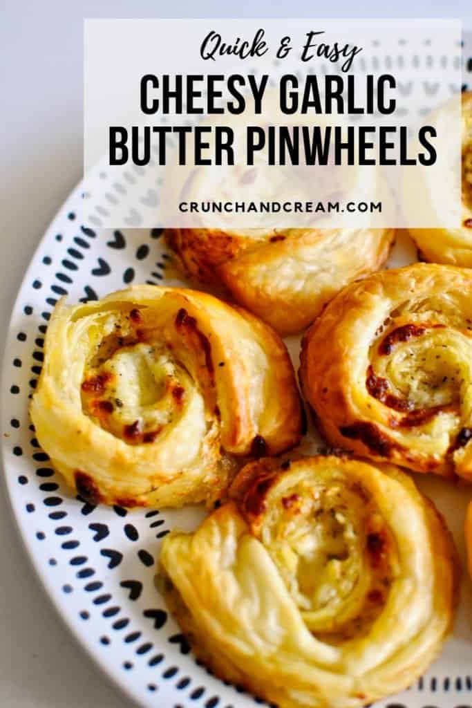 These quick and easy cheesy garlic butter pinwheels are just like garlic bread, only more delicious! They're packed full of melty mozzarella cheese, garlic butter and herbs, and the puff pastry makes them super quick and easy to make!