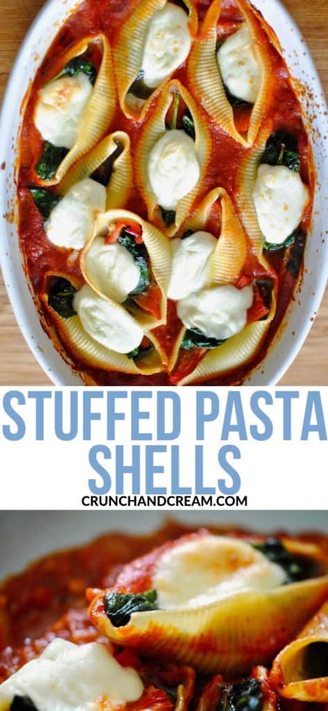 Stuffed Pasta Shells with Spinach, Pesto, Peppers & Mozzarella