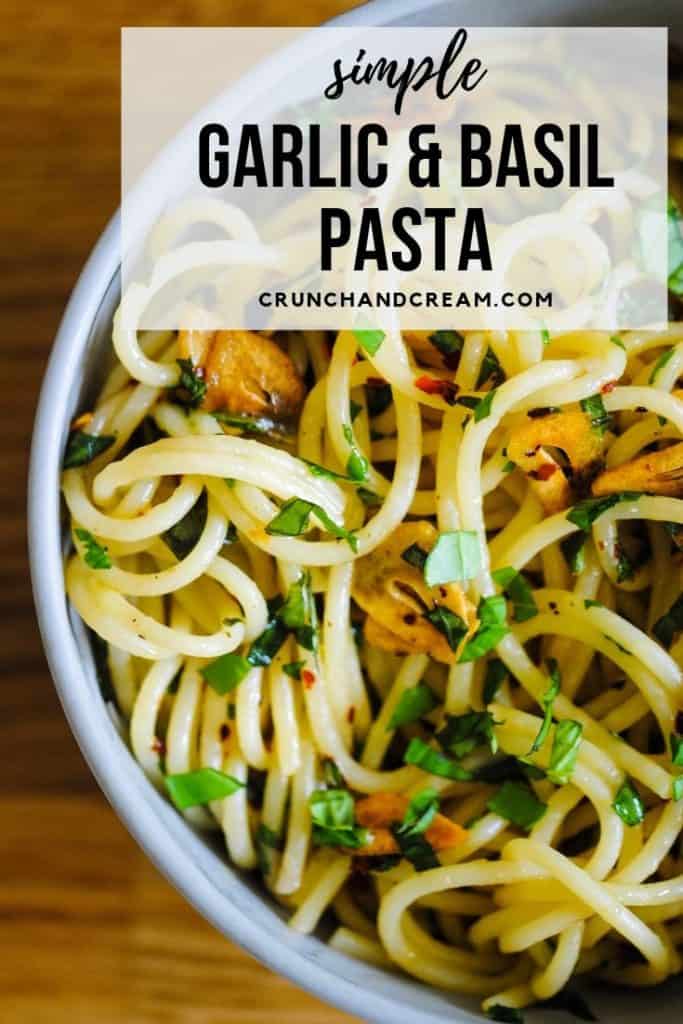A simple and quick garlic and basil pasta recipe with plenty of flavour. It's cheap, easy, veggie-friendly and perfect for when you need an easy weeknight dinner and don't want to turn the oven on! Plus, it's single-serving so you don't have to worry about leftovers.