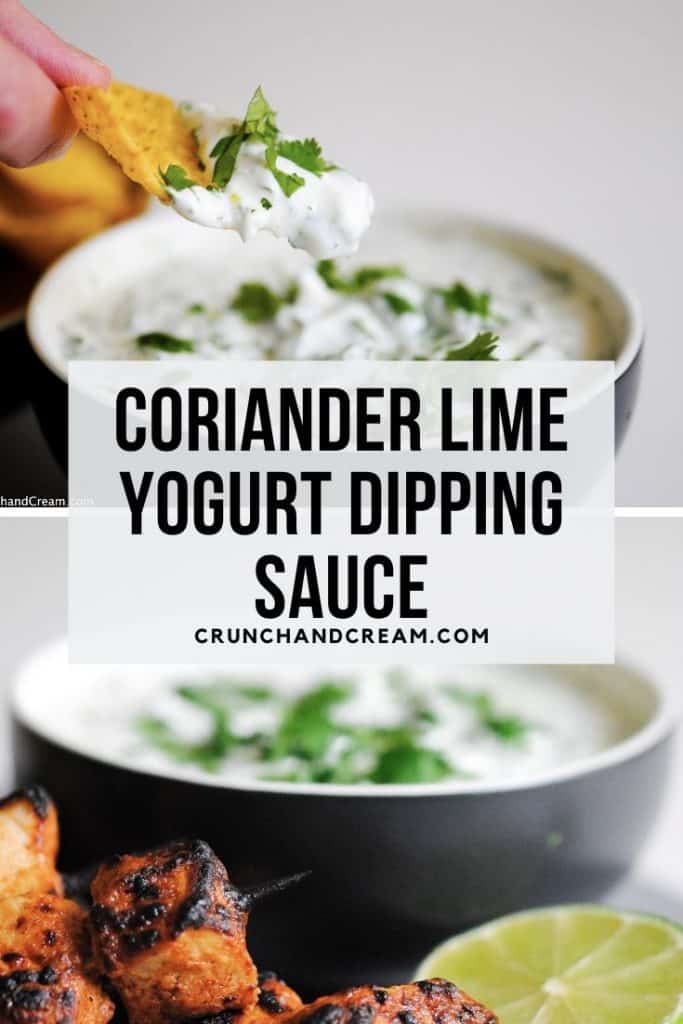 This coriander lime yogurt dipping sauce is perfect with tortilla chips, spicy chicken or even just raw veggie sticks. It's quick, cheap, easy, simple and full of flavour! It works best as a Mexican dip or Indian dip.