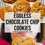 These easy eggless chocolate chip cookies are quick and simple. They're also cheap, thick, chewy and fudgy in the middle!