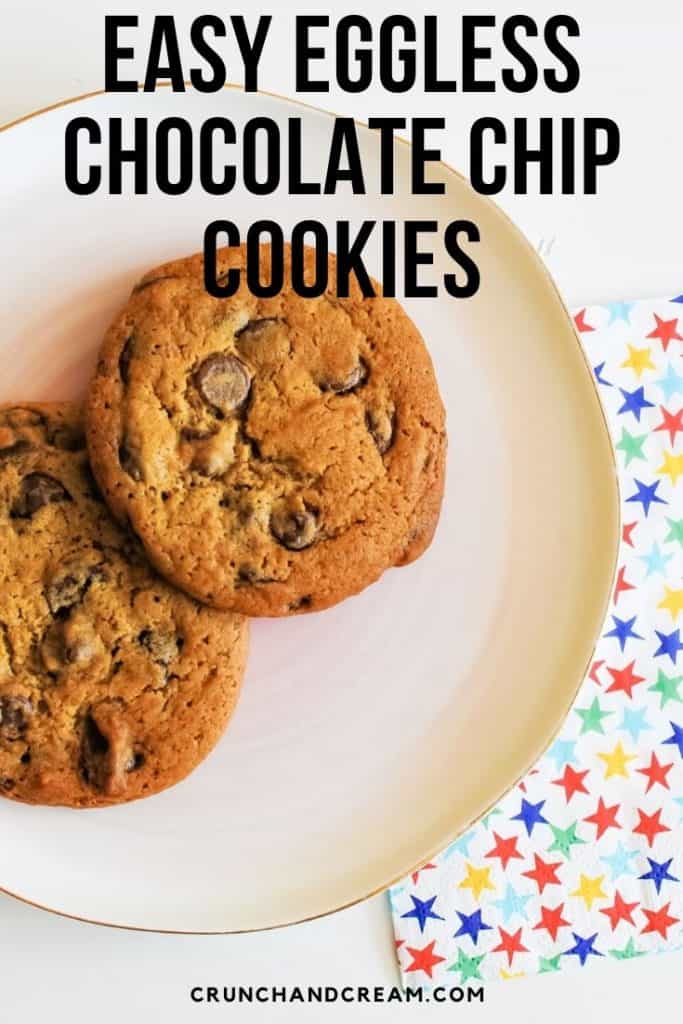 These easy eggless chocolate chip cookies are quick and simple. They're also cheap, thick, chewy and fudgy in the middle!