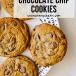 These easy eggless chocolate chip cookies are quick and simple. They're also cheap, thick, chewy and fudgy in the middle!