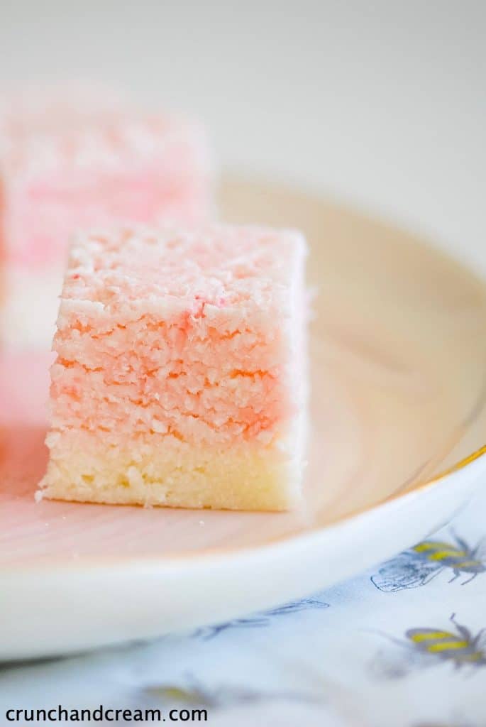 plate of pink and white layered candies