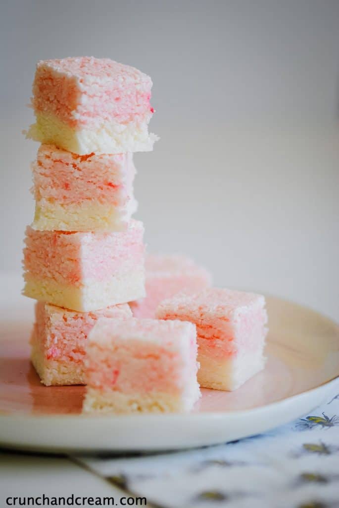 stacked pink and white candies